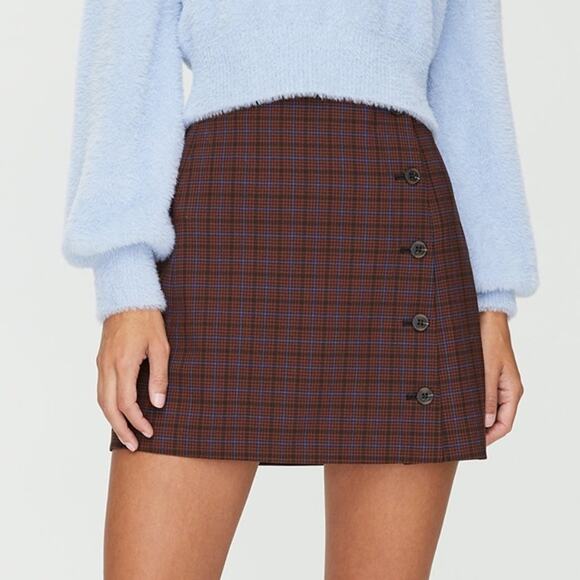 Aritzia Sunday Best Yuri Marron Plaid Button Mini Skirt 2 Academia Preppy Fall - Picture 1 of 5